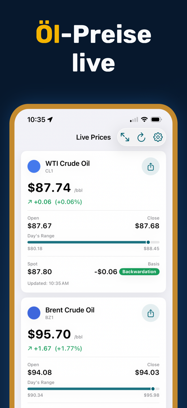 Oil Prices Live App - Real-time crude oil and energy price tracking