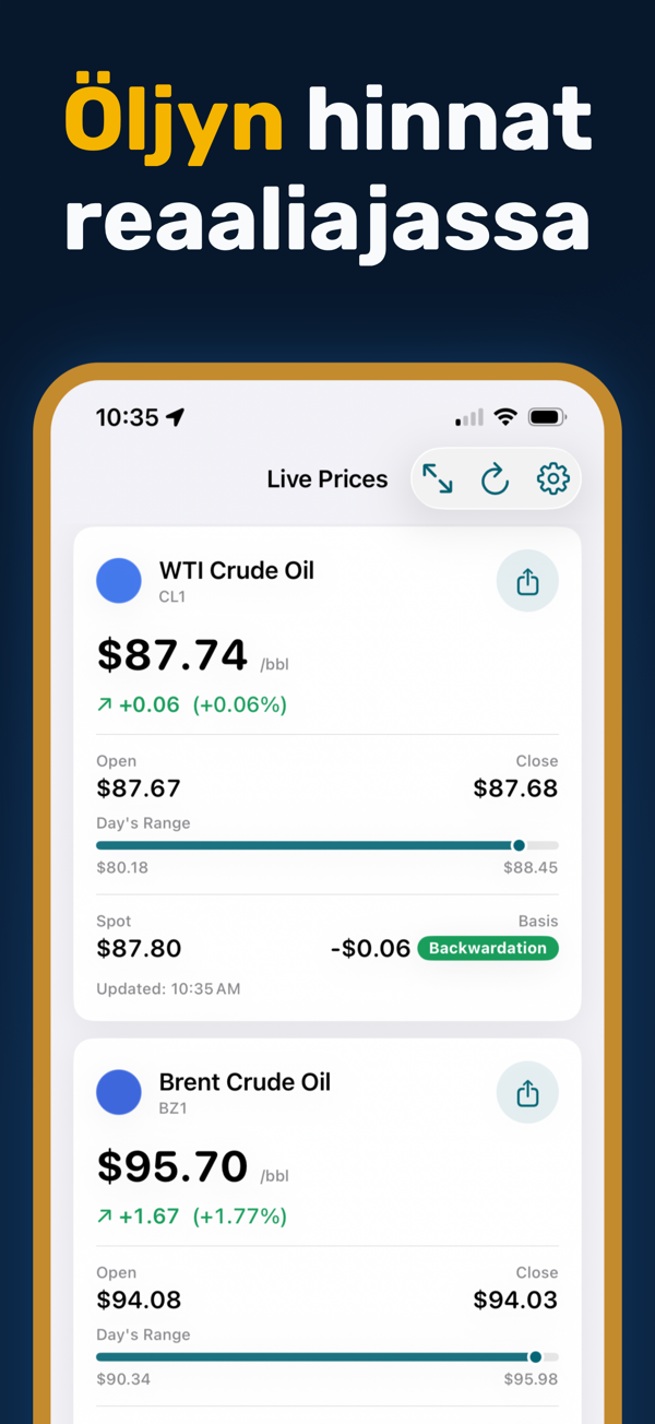 Oil Prices Live App - Real-time crude oil and energy price tracking