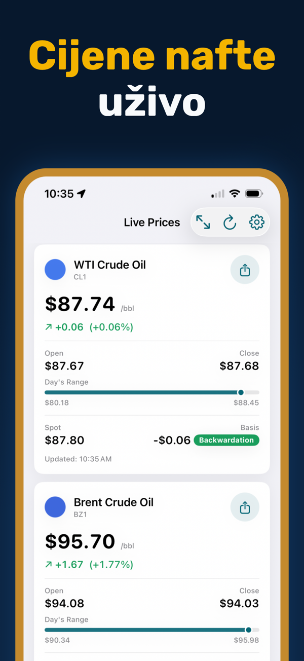 Oil Prices Live App - Real-time crude oil and energy price tracking
