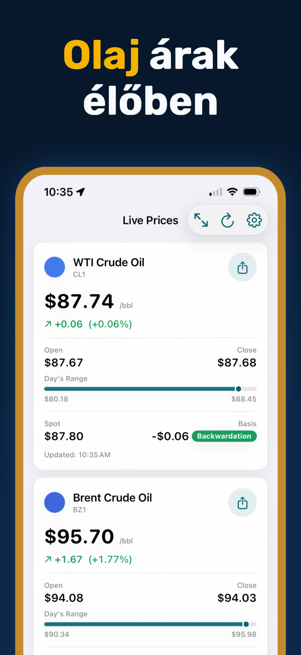 Oil Prices Live App - Real-time crude oil and energy price tracking