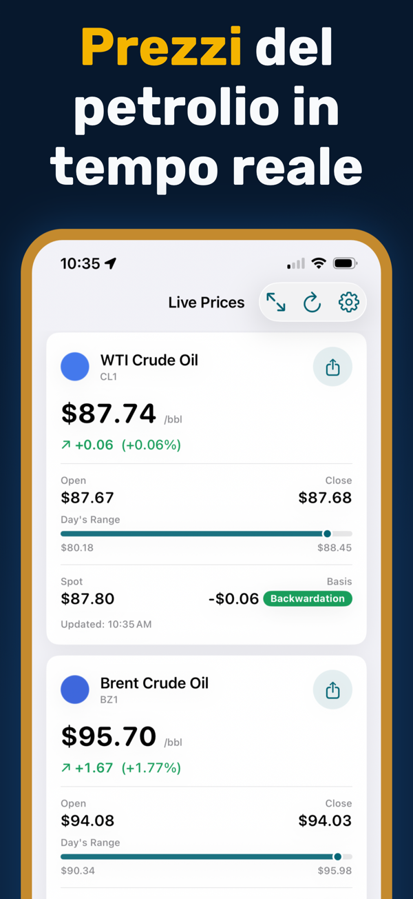Oil Prices Live App - Real-time crude oil and energy price tracking
