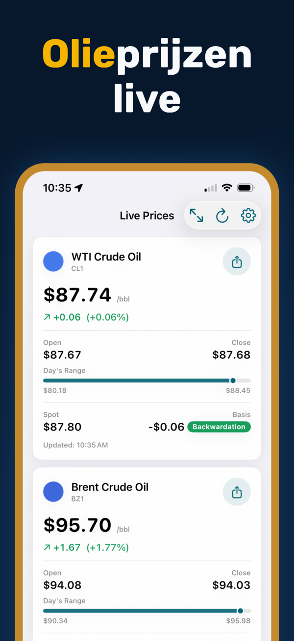 Oil Prices Live App - Real-time crude oil and energy price tracking