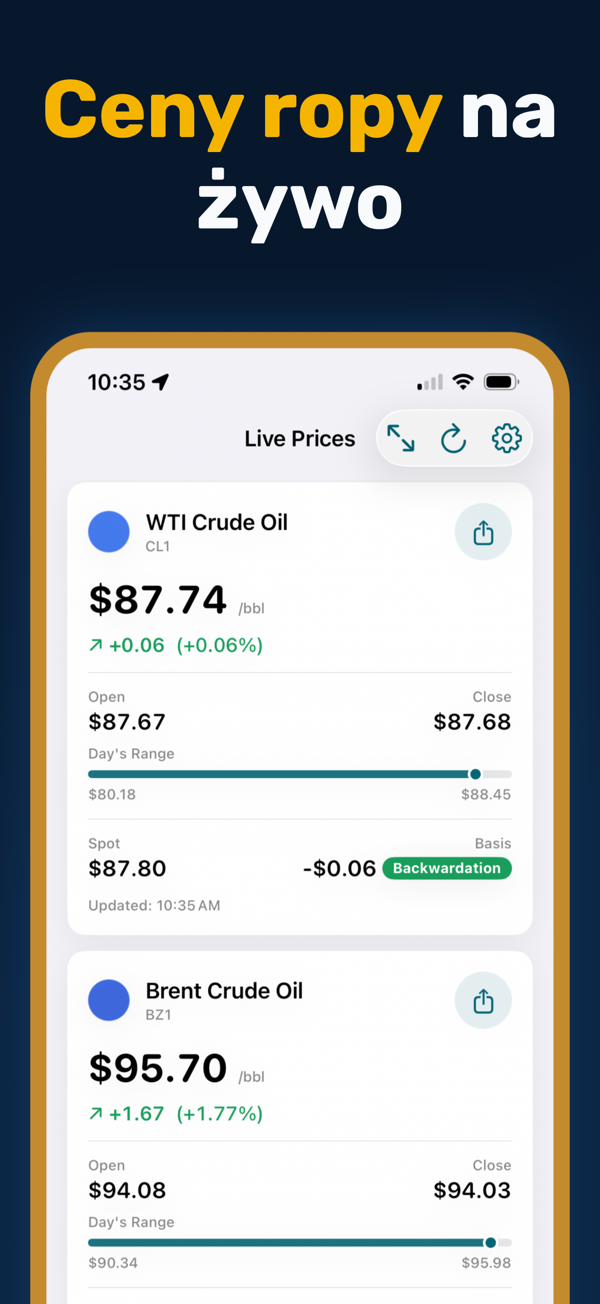 Oil Prices Live App - Real-time crude oil and energy price tracking