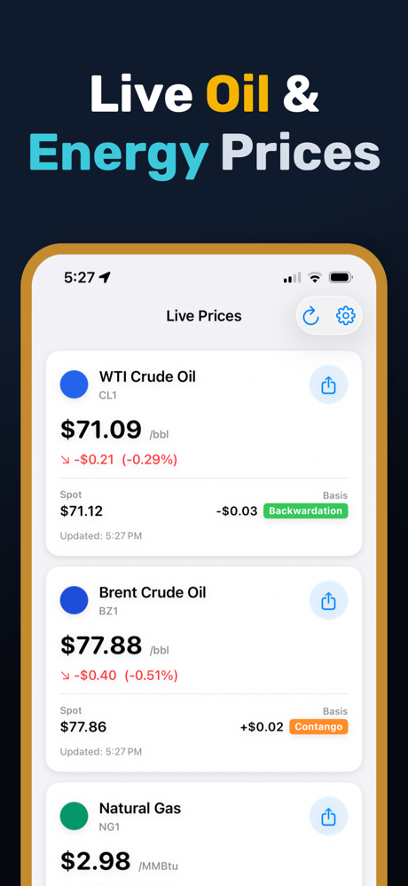 Oil Prices Live App - Real-time crude oil and energy price tracking