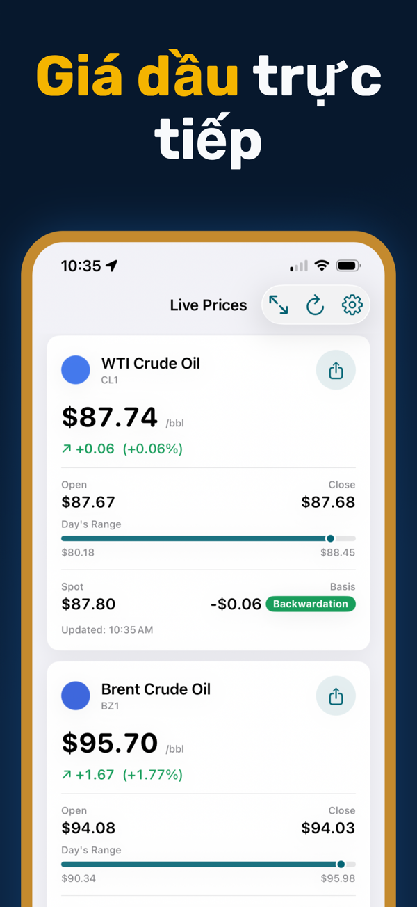 Oil Prices Live App - Real-time crude oil and energy price tracking